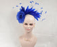Royal Blue Silk Flower Fascinator Hat: Feather Headband