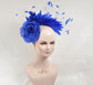 Royal Blue Silk Flower Fascinator Hat: Feather Headband