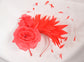 Red Silk Flower Fascinator Hat: Goose & Rooster Feather Headband
