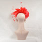 Red Silk Flower Fascinator Hat: Goose & Rooster Feather Headband
