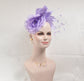 Lavender Silk Flower with Goose and Rooster Feather Flowers Fascinator Hat  Made On A Same Color Headband