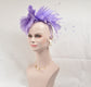 Lavender Silk Flower with Goose and Rooster Feather Flowers Fascinator Hat  Made On A Same Color Headband