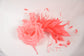 Coral Pink Silk Flower Fascinator Hat: Goose & Rooster Feathers Headband
