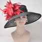 Church Kentucky Derby HatCarriage Tea Party Wedding Wide Brim  Royal Sinamay Hat Black w Burgundy  Flowers