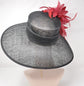 Church Kentucky Derby HatCarriage Tea Party Wedding Wide Brim  Royal Sinamay Hat Black w Burgundy  Flowers