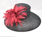 Church Kentucky Derby HatCarriage Tea Party Wedding Wide Brim  Royal Sinamay Hat Black w Burgundy  Flowers