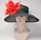Sinamay Kentucky Derby Hat: Black Wide Brim with Red Flowers
