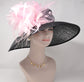 Black Sinamay Kentucky Derby Hat: Pink Feather Wedding Tea Party Hat