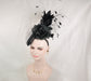 Black Sinamay Fascinator Hat: Jumbo Silk Flower & Feather Headband