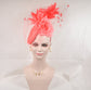 Coral Pink Fascinator Hat: Sinamay, Silk Flower & Feather Headband
