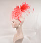 Coral Pink Fascinator Hat: Sinamay, Silk Flower & Feather Headband