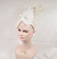 White Sinamay Fascinator Hat: Jumbo Silk Flower & Feather Headband