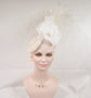 White Sinamay Fascinator Hat: Jumbo Silk Flower & Feather Headband