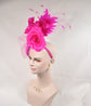 Hot Pink Sinamay Fascinator Hat: Jumbo Silk Flower & Feather Headband