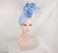 Powder Blue Sinamay Fascinator Hat: Silk Flower & Feather Headband
