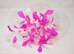White Sinamay Kentucky Derby Hat: Hot Pink Feather Flower Wide Brim