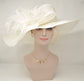 Ivory Feather Flower Sinamay Derby Hat: Wide Brim Wedding Church Hat