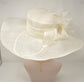 Ivory Feather Flower Sinamay Derby Hat: Wide Brim Wedding Church Hat