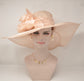 Peach Sinamay Derby Hat: Feather Flower Wedding Church Hat
