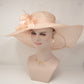 Peach Sinamay Derby Hat: Feather Flower Wedding Church Hat