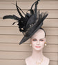 Black  Sinamay Disc Fascinator Hat with  Jumbo   Feather Flowers
