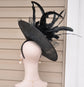 Black  Sinamay Disc Fascinator Hat with  Jumbo   Feather Flowers
