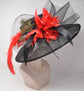 Black Red Peacock Feathers Wide Brim Kentucky Derby Hat, Ascot Hat for Wedding & Tea Party, Garden Party Hat, Mother of the Bride, Church