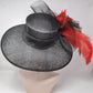 Black Red Peacock Feathers Wide Brim Kentucky Derby Hat, Ascot Hat for Wedding & Tea Party, Garden Party Hat, Mother of the Bride, Church