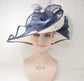 White & Navy Sinamay Derby Hat: Wide Brim Kentucky Tea Party