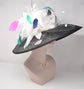 Wide Brim Sinamay Derby Hat: Black Feather Flower Tea Party Hat
