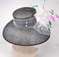 Wide Brim Sinamay Derby Hat: Black Feather Flower Tea Party Hat