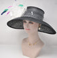 Wide Brim Sinamay Derby Hat: Black Feather Flower Tea Party Hat