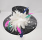 Wide Brim Sinamay Derby Hat: Black Feather Flower Tea Party Hat