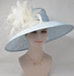 Powder Blue Ivory Feather Flower Wide Brim Kentucky Derby Hat,Ascot Hat for Wedding Tea Party, Garden Party Hat, Mother of the Bride, Church