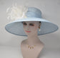 Powder Blue Ivory Feather Flower Wide Brim Kentucky Derby Hat,Ascot Hat for Wedding Tea Party, Garden Party Hat, Mother of the Bride, Church