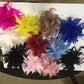 White Sinamay Derby Hat: Feather Flower, Wide Brim