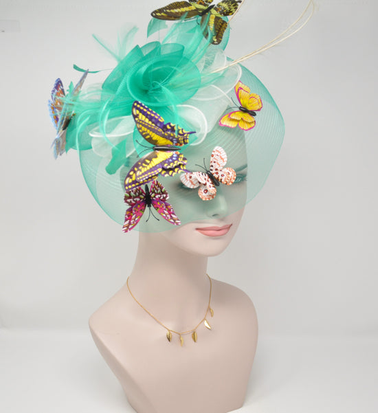 Butterfly Feather Fascinator: Turquoise Floral Headband for Kentucky Derby
