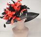 Sinamay Derby Hat: Black Wide Brim with Red Goose Flowers