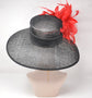 Sinamay Kentucky Derby Hat: Black Wide Brim with Red Flowers