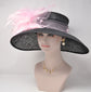 Black Sinamay Kentucky Derby Hat: Pink Feather Wedding Tea Party Hat