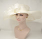Ivory Feather Flower Sinamay Derby Hat: Wide Brim Wedding Church Hat