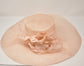 Peach Sinamay Derby Hat: Feather Flower Wedding Church Hat