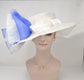 White Sinamay Derby Hat: Royal Blue Feather Flower