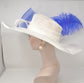 White Sinamay Kentucky Derby Hat: Royal Blue Feather Flower