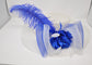 White Sinamay Derby Hat: Royal Blue Feather Flower