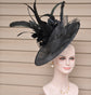 Black  Sinamay Disc Fascinator Hat with  Jumbo   Feather Flowers