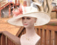 Off White/ Ivory Hat W Dusty Pink Feather Flower  Kentucky Derby,Tea Party Carriage Party  Royal AscotWide Brim