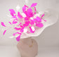 White Sinamay Derby Hat: Hot Pink Feather Flower Wide Brim