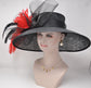 Black Red Peacock Feathers Wide Brim Kentucky Derby Hat, Ascot Hat for Wedding & Tea Party, Garden Party Hat, Mother of the Bride, Church