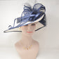 White & Navy Sinamay Derby Hat: Wide Brim Kentucky Tea Party